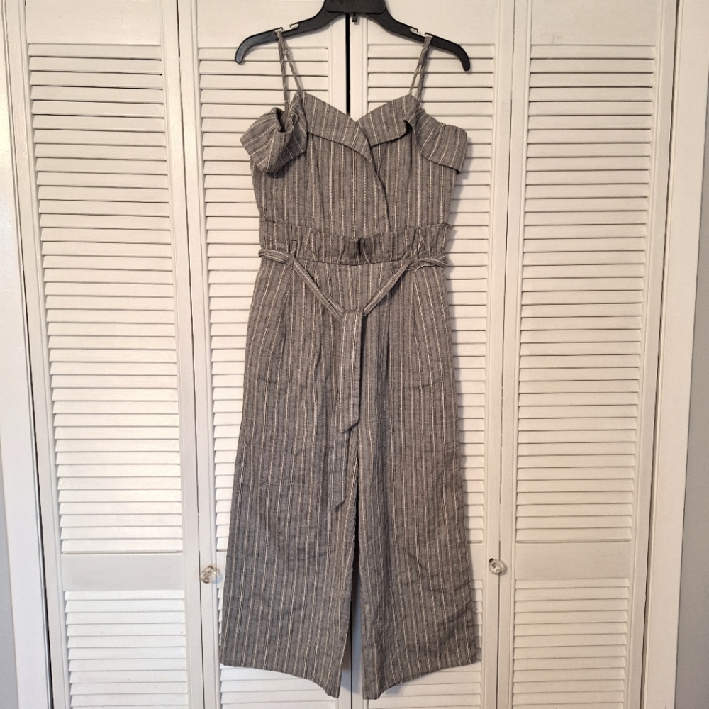 Dance & marvel cotton gray striped cold shoulder romper jumpsuit medium *A1 - Picture 2 of 7